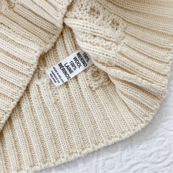 Aran Mor Merino Wool Cable Knit Irish Knot Cowl Sweater, Cream - Picture 5 of 6